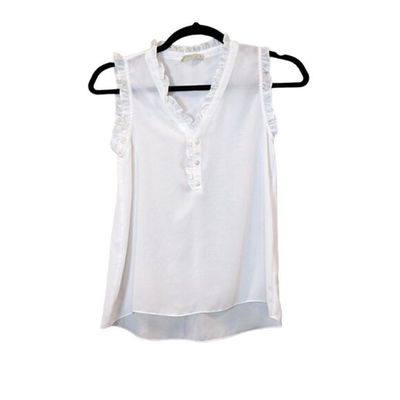 Everleigh Womens Size Small White Ruffle Sleeveless High Low V Neck Tank Top - Picture 1 of 8